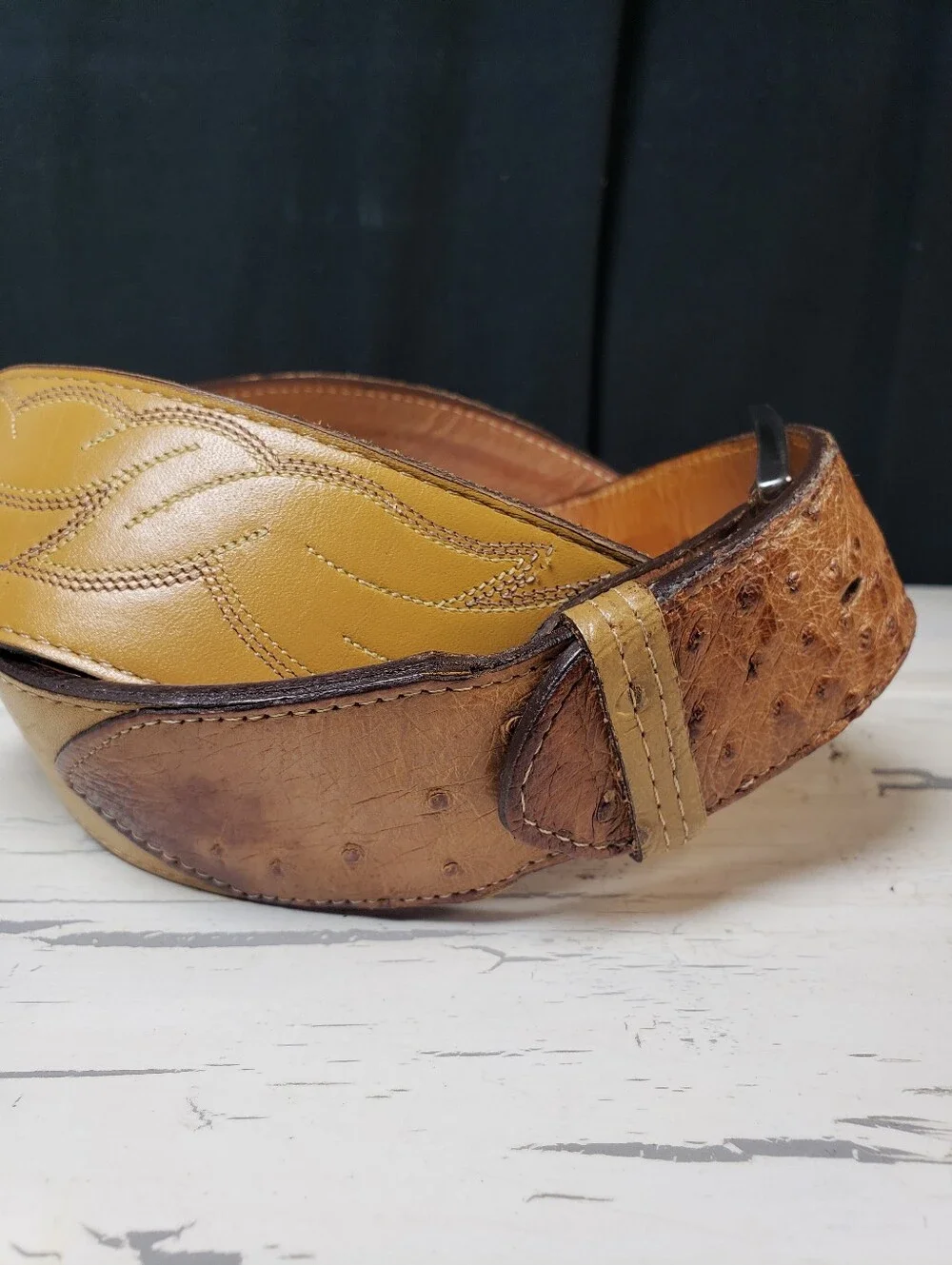 Justin Ostrich & Calfskin Leather Belt in Mustard Tan - Men's or Women's size 36